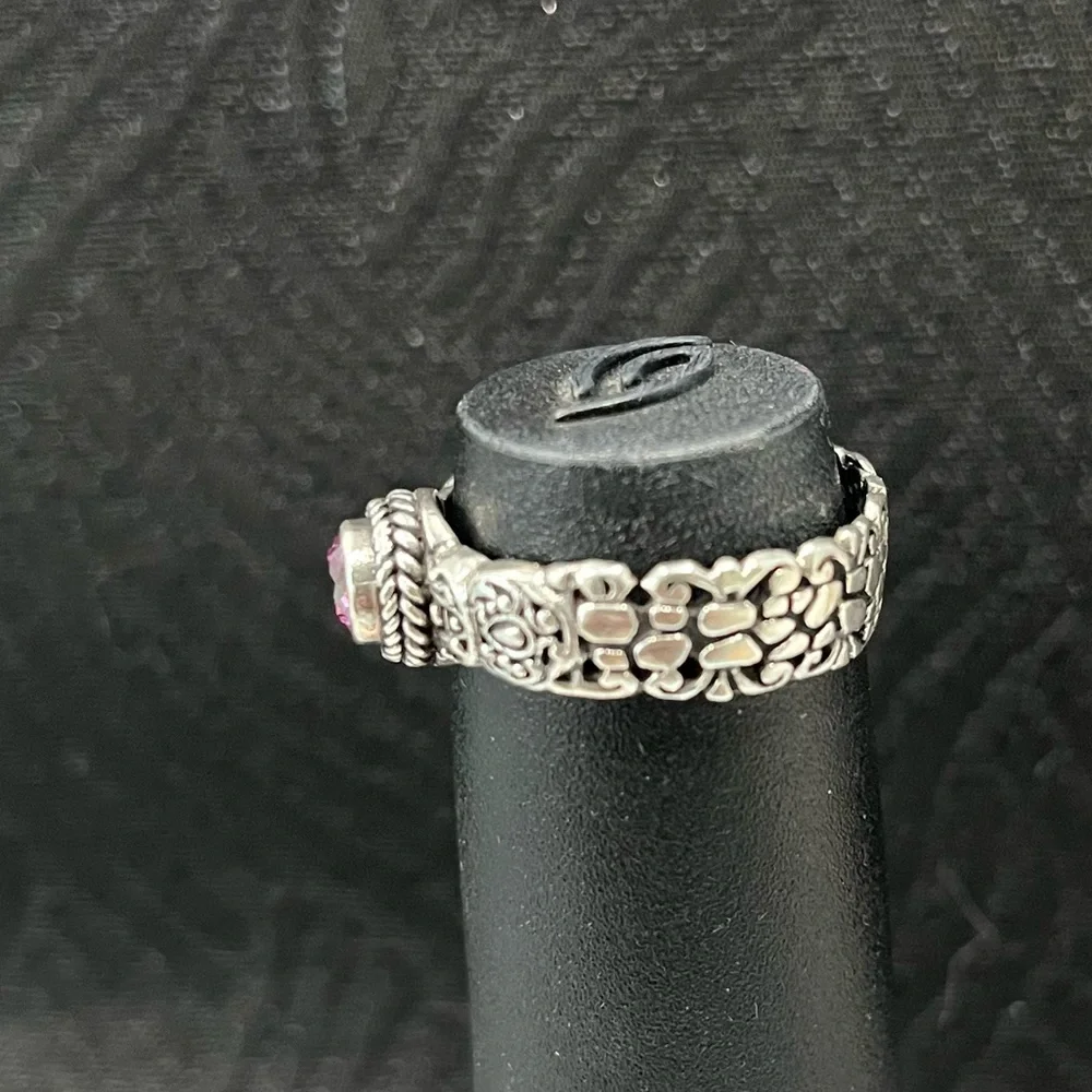 Sarda Sterling Silver Ring with Pink Moissanite, size 10